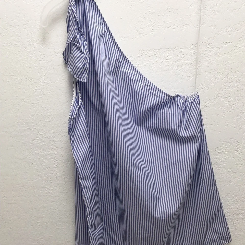 THEORY Womens Grajik One Shoulder Tank Top Size L Color Blue & White - Picture 7 of 8